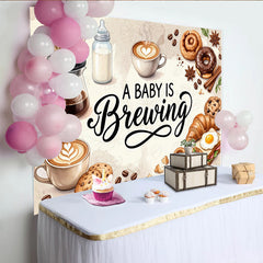 Lofaris Toile de fond pour baby shower café avec message A Baby Is Brewing, décor gourmand pour fête prénatale et studio photo