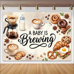Lofaris Toile de fond pour baby shower café avec message A Baby Is Brewing, décor gourmand pour fête prénatale et studio photo