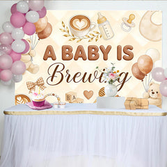 Lofaris Toile de fond pour baby shower café avec oursons et ballons marron, magnifique décor pour fête prénatale et séance photo