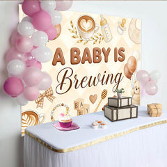 Lofaris Toile de fond pour baby shower café avec oursons et ballons marron, magnifique décor pour fête prénatale et séance photo
