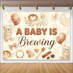 Lofaris Toile de fond pour baby shower café avec oursons et ballons marron, magnifique décor pour fête prénatale et séance photo