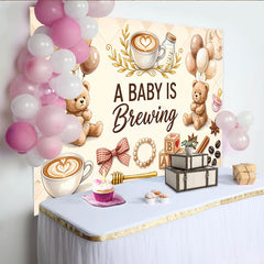 Lofaris Toile de fond pour baby shower thème café ours en peluche et ballons, arrière-plan aux couleurs douces pour studio photo