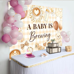Lofaris Toile de fond pour baby shower ours en peluche, café et ballons aux couleurs neutres, arrière-plan doux pour studio photo