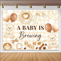 Lofaris Toile de fond pour baby shower ours en peluche, café et ballons aux couleurs neutres, arrière-plan doux pour studio photo