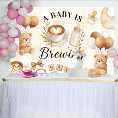 Lofaris, Toile de fond pour baby shower thème café et ours en peluche, magnifique arrière-plan aux couleurs pastel pour fête prénatale