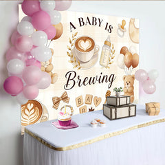 Lofaris, Toile de fond pour baby shower thème café et ours en peluche, magnifique arrière-plan aux couleurs pastel pour fête prénatale
