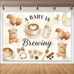 Lofaris, Toile de fond pour baby shower thème café et ours en peluche, magnifique arrière-plan aux couleurs pastel pour fête prénatale