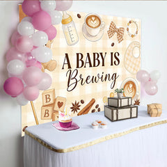 Lofaris Toile de fond baby shower thème café avec ours en peluche et biberon, décor de fête prénatale à carreaux pour studio photo