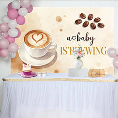 Lofaris Toile de fond pour baby shower thème café avec tasse et grains, arrière-plan aquarelle pour annonce de grossesse
