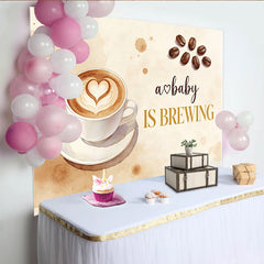 Lofaris Toile de fond pour baby shower thème café avec tasse et grains, arrière-plan aquarelle pour annonce de grossesse