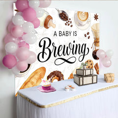 Lofaris Toile de fond pour baby shower café et petit-déjeuner avec biberon et tasses, élégant arrière-plan pour fête prénatale et photographie