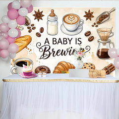 Lofaris Toile de fond pour baby shower café avec biberon et grains de café, élégant décor de fête prénatale et petit déjeuner