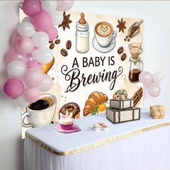 Lofaris Toile de fond pour baby shower café avec biberon et grains de café, élégant décor de fête prénatale et petit déjeuner