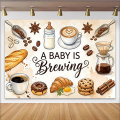Lofaris Toile de fond pour baby shower café avec biberon et grains de café, élégant décor de fête prénatale et petit déjeuner
