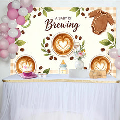 Lofaris Toile de fond pour baby shower café avec tasses et cœurs latte, adorable arrière-plan pour révélation de genre et décoration de fête