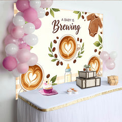 Lofaris Toile de fond pour baby shower café avec tasses et cœurs latte, adorable arrière-plan pour révélation de genre et décoration de fête