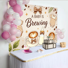 Lofaris Toile de fond baby shower thème café avec biberon et body, élégant arrière-plan pour fête prénatale et séance photo