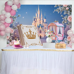 Lofaris Toile de fond princesse château carrosse pour anniversaire fille, arrière-plan féerique rose pour séance photo et célébration