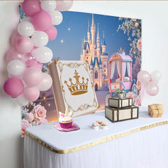Lofaris Toile de fond princesse château carrosse pour anniversaire fille, arrière-plan féerique rose pour séance photo et célébration