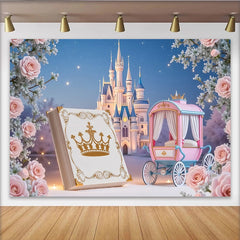 Lofaris Toile de fond princesse château carrosse pour anniversaire fille, arrière-plan féerique rose pour séance photo et célébration