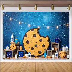 Lofaris Toile de fond de photographie thème biscuit et lait pour enfants, magnifique arrière-plan de nuit étoilée pour studio photo ou fête