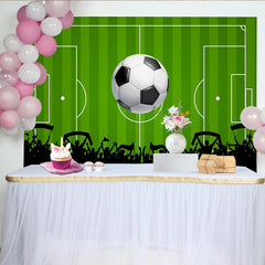 Lofaris Toile de fond football pour anniversaire avec terrain vert, ballon géant et foule en liesse, décor de fête sportif pour studio photo