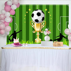 Lofaris Toile de fond de photographie football avec trophée et ballon, magnifique arrière-plan de terrain de sport pour studio photo