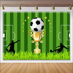 Lofaris Toile de fond de photographie football avec trophée et ballon, magnifique arrière-plan de terrain de sport pour studio photo