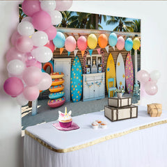 Lofaris Toile de fond de photographie estivale colorée plage et surf, magnifique décor de fête estivale pour studio photo et événements