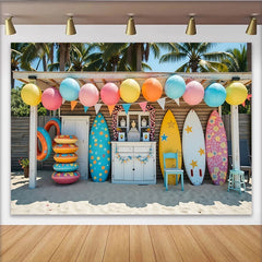 Lofaris Toile de fond de photographie estivale colorée plage et surf, magnifique décor de fête estivale pour studio photo et événements