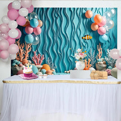 Lofaris Toile de fond anniversaire thème marin avec poisson clown et coraux, magnifique arrière-plan pour fête d'enfants et studio photo