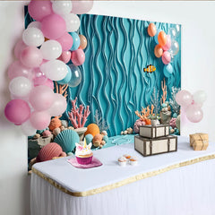 Lofaris Toile de fond anniversaire thème marin avec poisson clown et coraux, magnifique arrière-plan pour fête d'enfants et studio photo