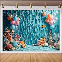 Lofaris Toile de fond anniversaire thème marin avec poisson clown et coraux, magnifique arrière-plan pour fête d'enfants et studio photo
