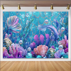 Lofaris Toile de fond sirène anniversaire queue scintillante et bulles, décor sous-marin coloré pour fête de fille