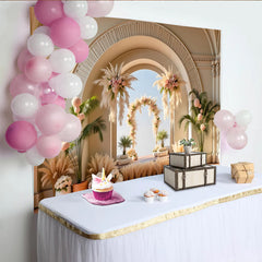 Lofaris, Toile de fond de mariage élégante avec roses et herbe de la pampa, magnifique décor pour cérémonie et séance photo