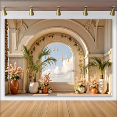 Lofaris Toile de fond de photographie d'intérieur avec arche et verdure, arrière-plan lumineux pour studio photo et événements élégants