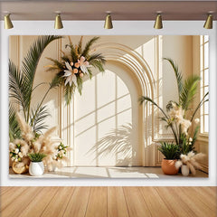 Lofaris Toile de fond de photographie d'arche naturelle avec plantes et herbe de la pampa, décor mural pour studio photo et séance portrait