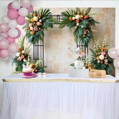 Lofaris Toile de fond de photographie arche florale tropicale pour mariage, élégant décor naturel avec feuillage et fleurs pour événement