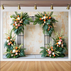 Lofaris Toile de fond de photographie arche florale tropicale pour mariage, élégant décor naturel avec feuillage et fleurs pour événement