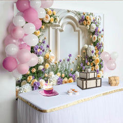 Lofaris Toile de fond de photographie florale élégante avec roses et moulures blanches, magnifique arrière-plan chic pour portraits