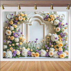 Lofaris Toile de fond de photographie florale élégante avec roses et moulures blanches, magnifique arrière-plan chic pour portraits
