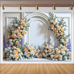 Lofaris Toile de fond de photographie florale avec arche et roses pêche, élégant arrière-plan pour studio photo et événement
