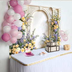 Lofaris Toile de fond de photographie florale élégante avec roses et arche blanche, arrière-plan pour studio photo et événements spéciaux