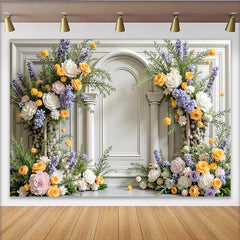 Lofaris Toile de fond de photographie florale élégante avec colonnes et arche, magnifique arrière-plan pour studio photo et portrait