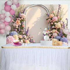 Lofaris Toile de fond de photographie avec arche fleurie et roses pastel, arrière-plan floral pour studio photo ou célébration
