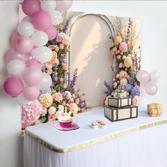 Lofaris Toile de fond de photographie avec arche fleurie et roses pastel, arrière-plan floral pour studio photo ou célébration