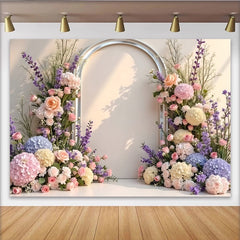 Lofaris Toile de fond de photographie avec arche fleurie et roses pastel, arrière-plan floral pour studio photo ou célébration