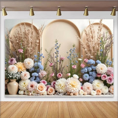 Lofaris Toile de fond de photographie florale pastel avec arches, élégant arrière-plan pour studio photo et événement romantique