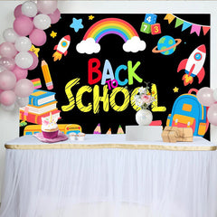Lofaris Toile de fond colorée pour la rentrée scolaire avec bus, livres et arc-en-ciel, décor éducatif pour studio photo et fête d'école