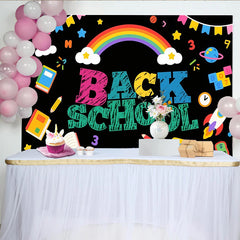 Lofaris Toile de fond colorée pour la rentrée scolaire avec bus et livres, joyeux décor de fête pour enfants et studio photo